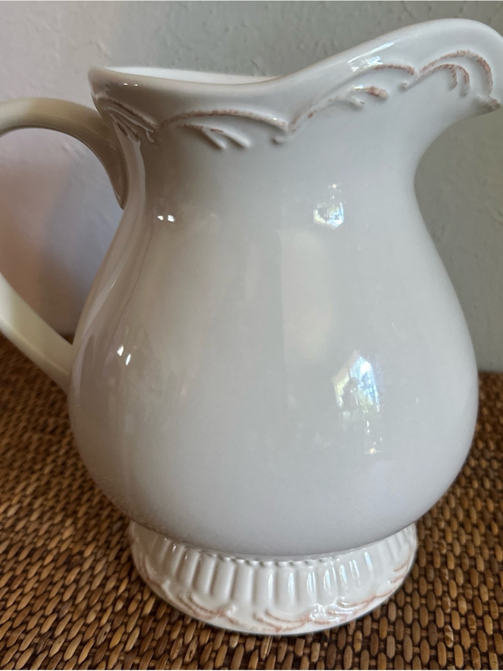 Southern Living Touch of Home Grandmacore Cream Ceramic 2 QT Pitcher cottage